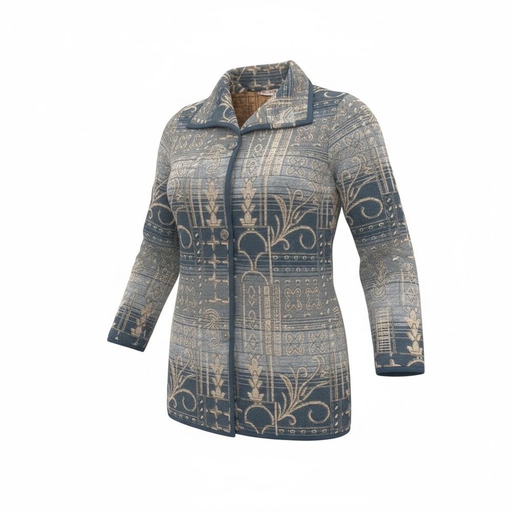 Blair Tapestry Jacket Women’s Medium Blue Beige Button Front Boho Vintage Style
